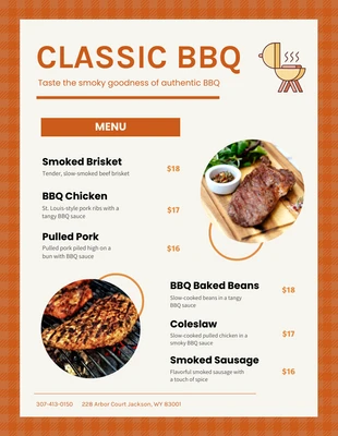 Free  Template: Menú de comida de barbacoa clásica simple naranja
