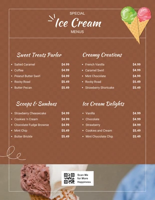 Free  Template: Menús amistosos de helado marrón
