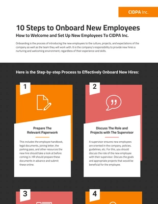 premium  Template: Infographie sur le processus d'intégration des employés en 10 étapes