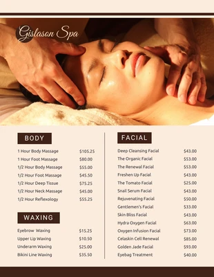 Free  Template: Menú Spa Minimalista Crema