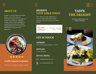 premium  Template: Folheto com três dobras de restaurante minimalista verde escuro