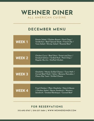 Free  Template: Menu mensuel minimaliste jaune