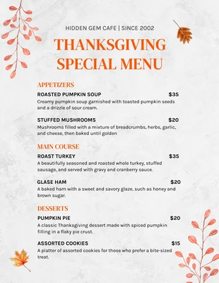 business  Template: Menu especial de ação de graças com textura moderna cinza claro