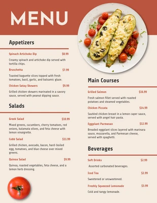Free  Template: Menú de almuerzo moderno marrón y crema