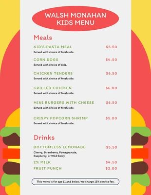 Free  Template: Menu Enfants Illustration Ludique Jaune