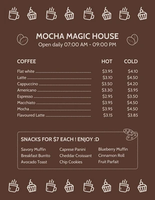 business  Template: Menú De Café De Fondo Minimalista Marrón