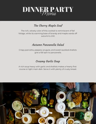Free  Template: Menu de jantar minimalista cinza