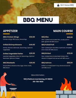 Free  Template: Dunkelblaues und gelbes einfaches, modernes Grillmenü