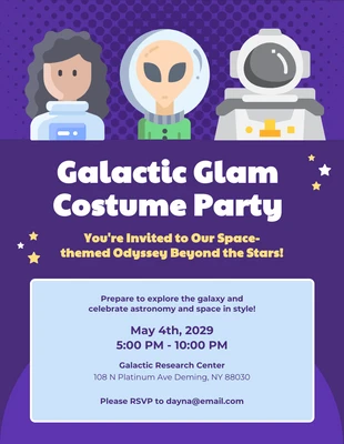 premium  Template: Invitation à la fête du costume cosmique violet