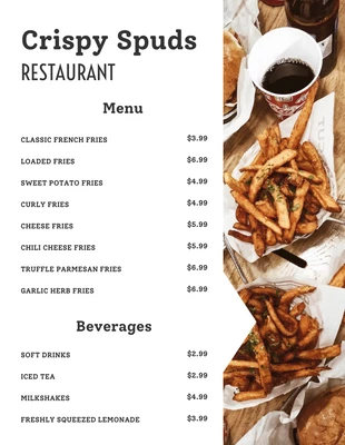 Free  Template: Menu de Almoço de Restaurante Simples Branco