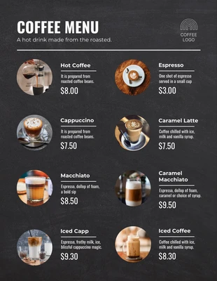 business  Template: Menú De Cafetería Con Foto De Textura Moderna Gris Oscuro
