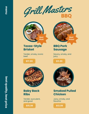 Free  Template: Grillmenü in Pastellorange und Dunkelblau