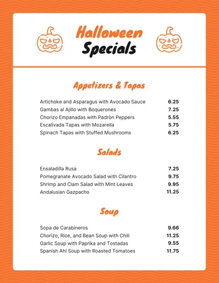 Free  Template: Menú de Halloween simple naranja y blanco