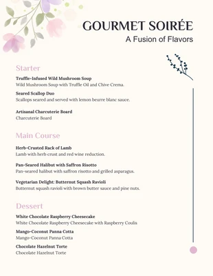 Free  Template: Menú de boda floral moderno crema