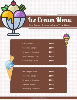 Free  Template: Menús de helados de diseño minimalista marrón