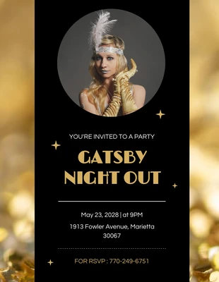 Free  Template: Elegante schwarze und gelbe Gatsby-Einladung