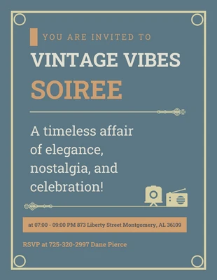 Free  Template: Blaue Marine-, Gold- und Orange-Vintage-Einladungen