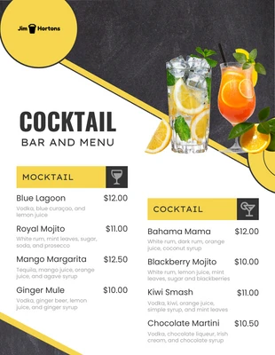 Free  Template: Textura de quadro-negro e menu de coquetel limpo moderno amarelo
