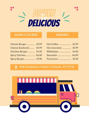 Free  Template: Menú Camión Comida Ilustración Juguetona Amarilla