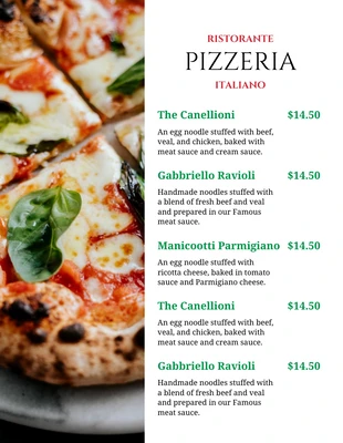 Free  Template: Menu de comida de restaurante italiano com foto simples branco
