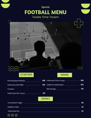 Free  Template: Menú de fútbol especial abstracto moderno azul oscuro