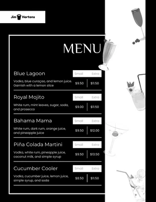 Free  Template: Menu Cocktail Minimaliste Noir Et Blanc