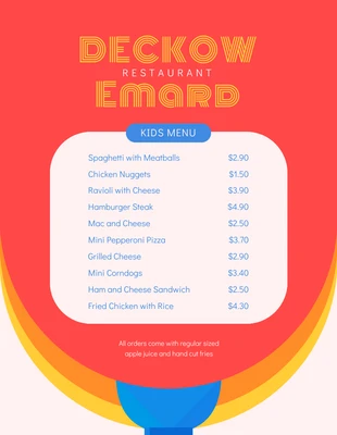Free  Template: Menu pour enfants moderne et ludique à la crème
