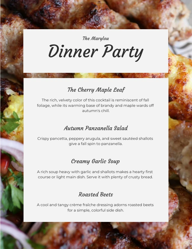 Menu de jantar com foto simples bege Template Modelo de menu de jantar com foto simples bege