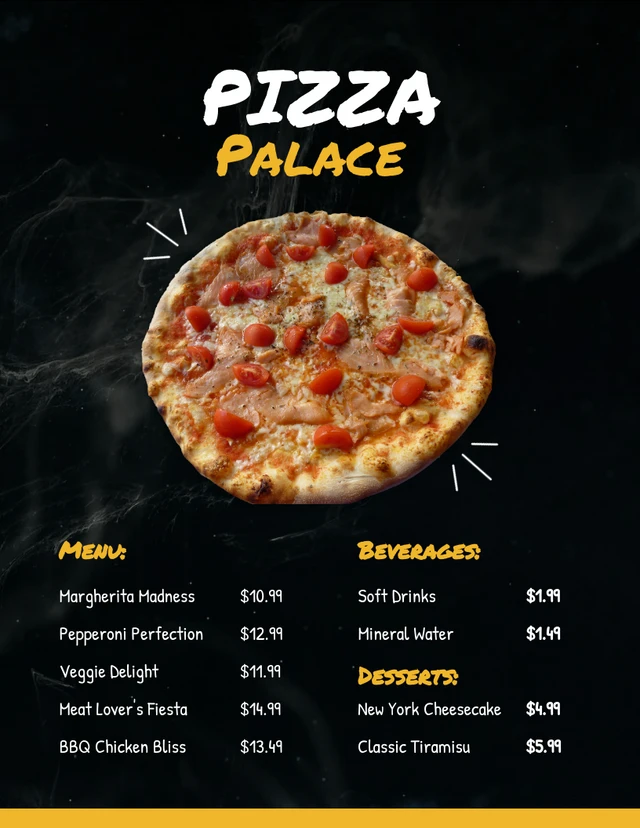 Menu Pizza Texture Minimalista Nero E Giallo Template Modello di menu pizza con texture minimalista nera e gialla