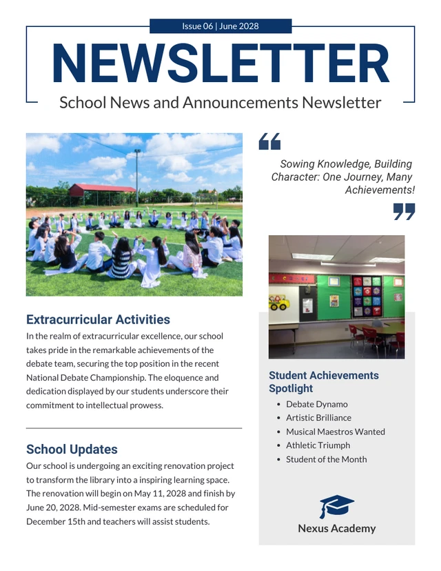 School News And Announcements Newsletter Template School News and Announcements Newsletter Template