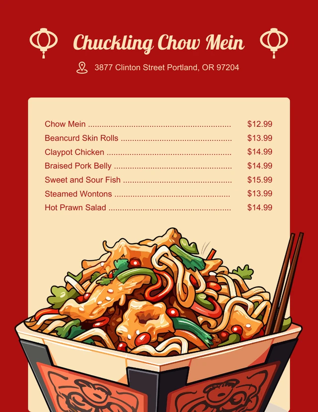 Menú De Camión De Comida Con Ilustración Clásica Roja Y Amarilla Template Plantilla de menú de camión de comida con ilustración clásica roja y amarilla